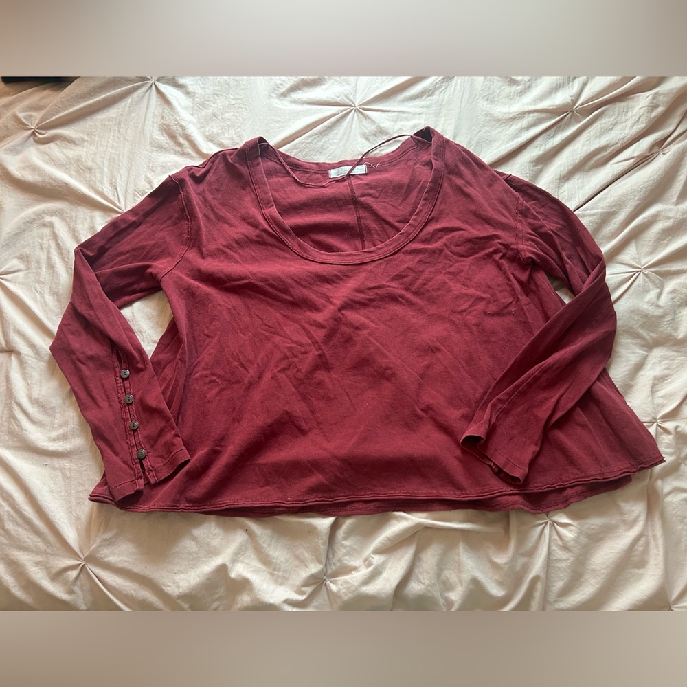 Free People We the Free Loose Cropped Women's Burgundy Long Sleeve Top